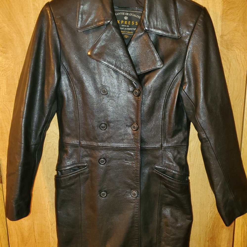 Express Black 100% Leather Coat
